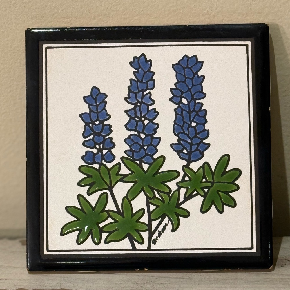 Besheer Art Tile Hand Painted Ceramic Made New Hampshire USA Bluebonnets